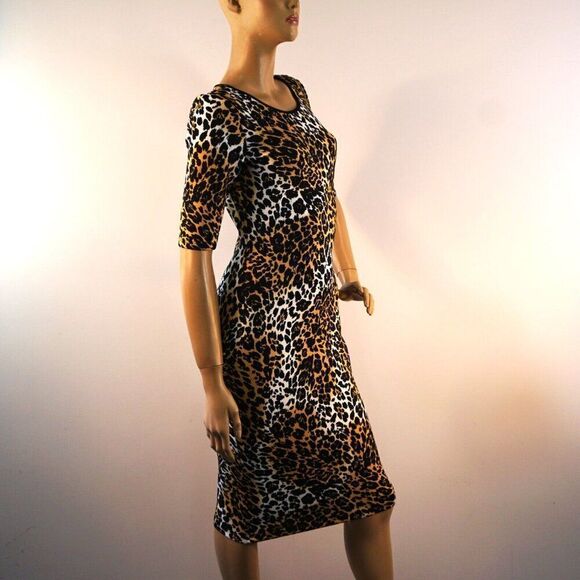 XOXO Womens Dress Sz M Animal Leopard Print Short Sleeve Body Hugger Knee Length - Picture 4 of 10